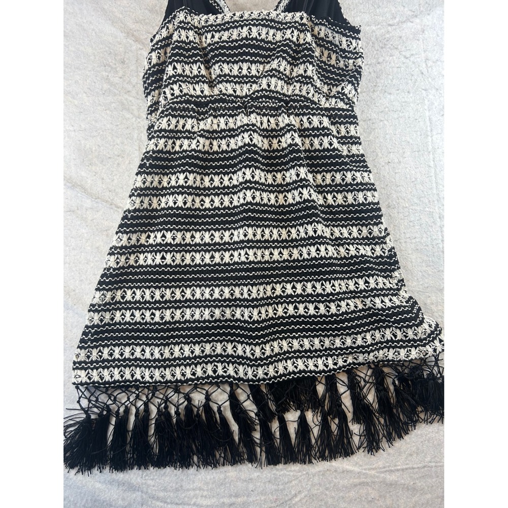Fashion Nova‎ Bali Mami Crochet Mini Dress Black Cream Fringe 1X New With Tags - Picture 2 of 7